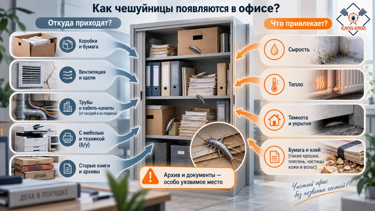 Как чешуйницы появляются в офисе, что их там привлекает?